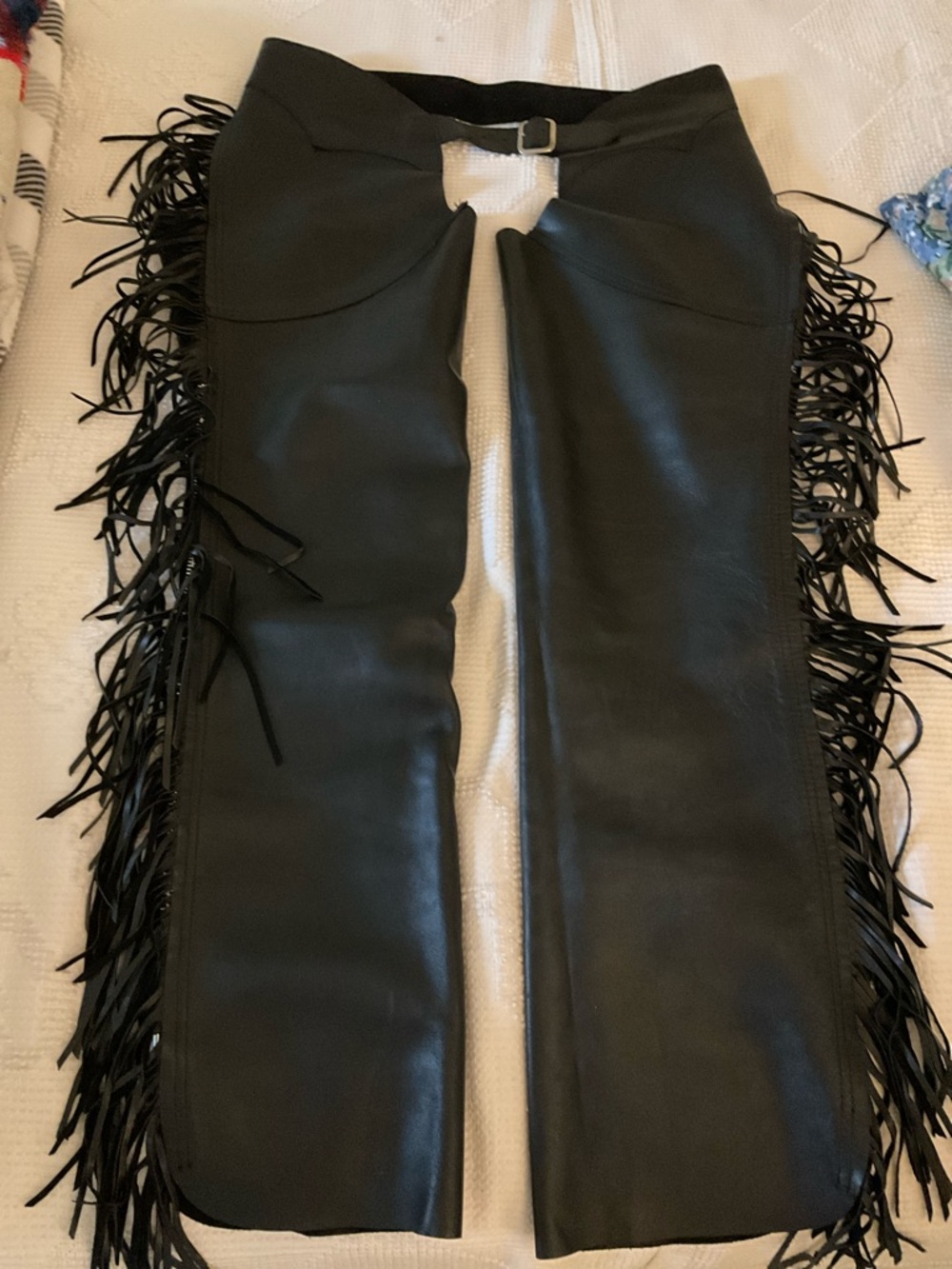Black Fringe Leather Motorcycle Chaps - Women EUC